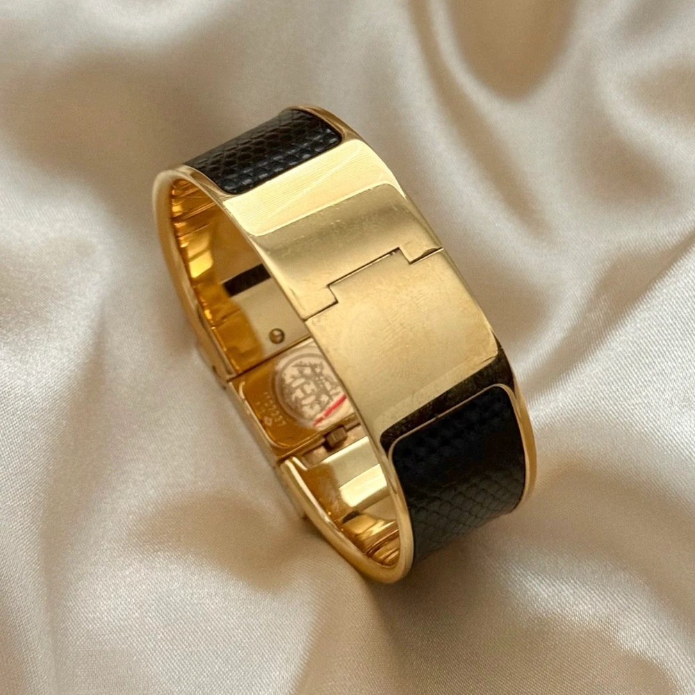 AUTHENTIC VINTAGE HERMES LOQUET BLACK LEATHER CUFF WATCH - WITH BOX - Picture 7 of 12